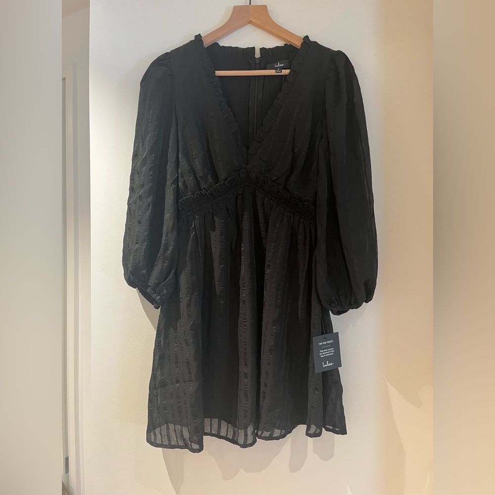 NWT Lulus stripe balloon sleeve mini dress - long sleeve lightweight A-line - Picture 5 of 14